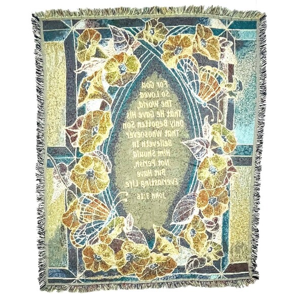 Tapestry Throw Blanket Blue Yellow Floral Inspiration Calla Lillies 62in x 52in - Picture 8 of 12